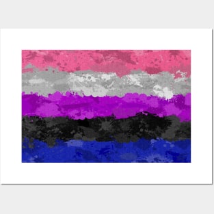 Abstract Paint Splatter Gender Fluid Pride Flag Posters and Art